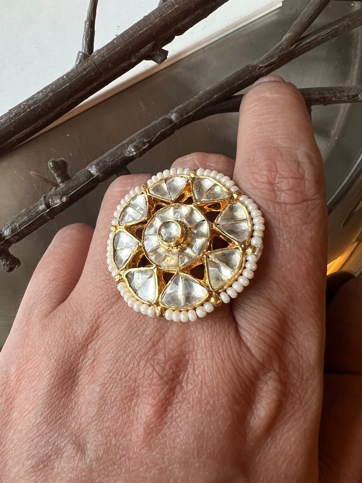 Statement Pure 925 Silver Kundan Ring