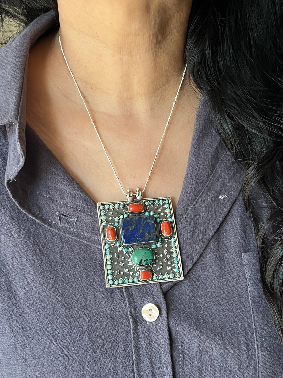 Intricate Tibet Silver Pendant with 925 Sterling Silver Necklace