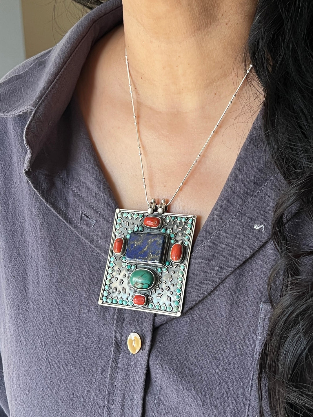 Intricate Tibet Silver Pendant with 925 Sterling Silver Necklace