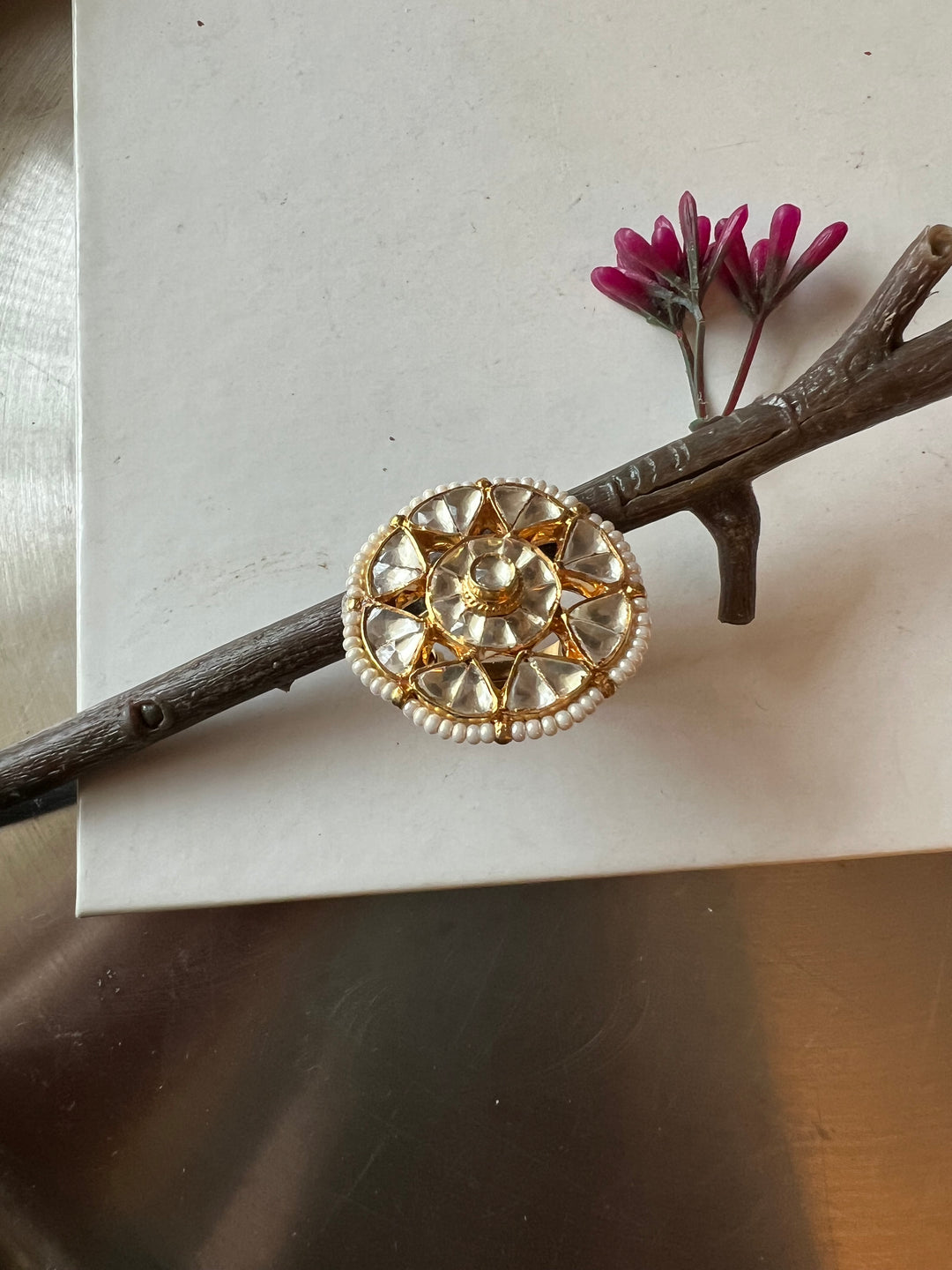 Statement Pure 925 Silver Kundan Ring