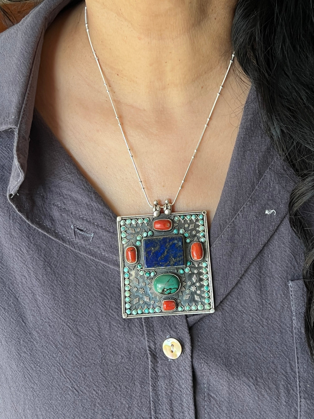 Intricate Tibet Silver Pendant with 925 Sterling Silver Necklace