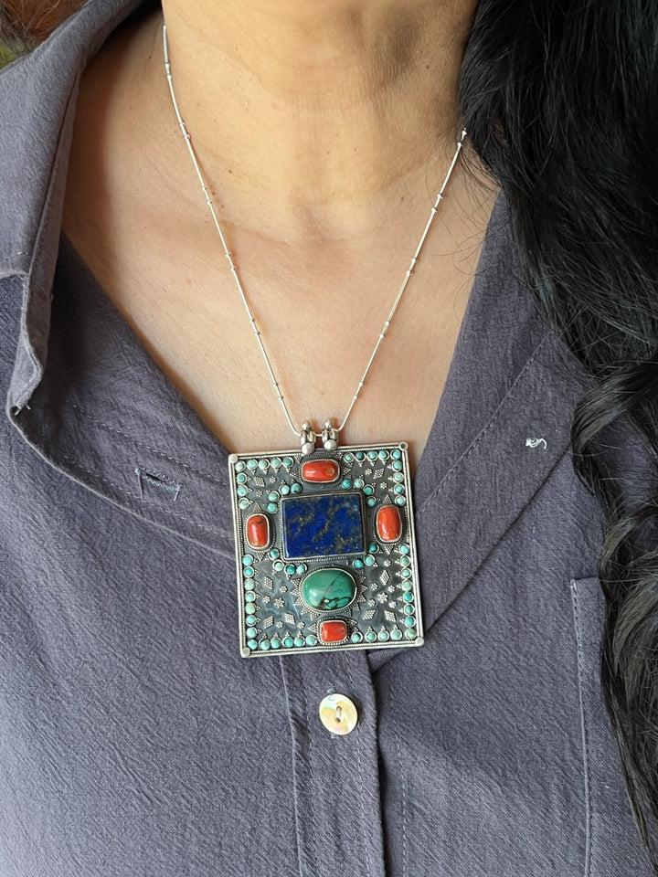 Intricate Tibet Silver Pendant with 925 Sterling Silver Necklace