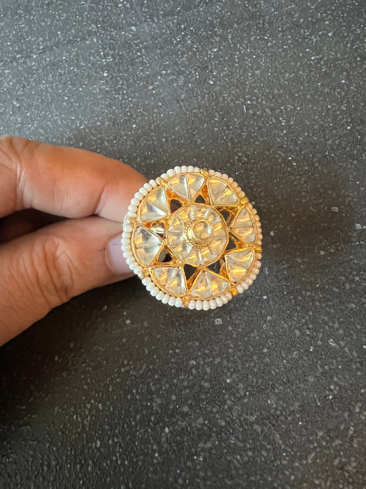 Statement Pure 925 Silver Kundan Ring