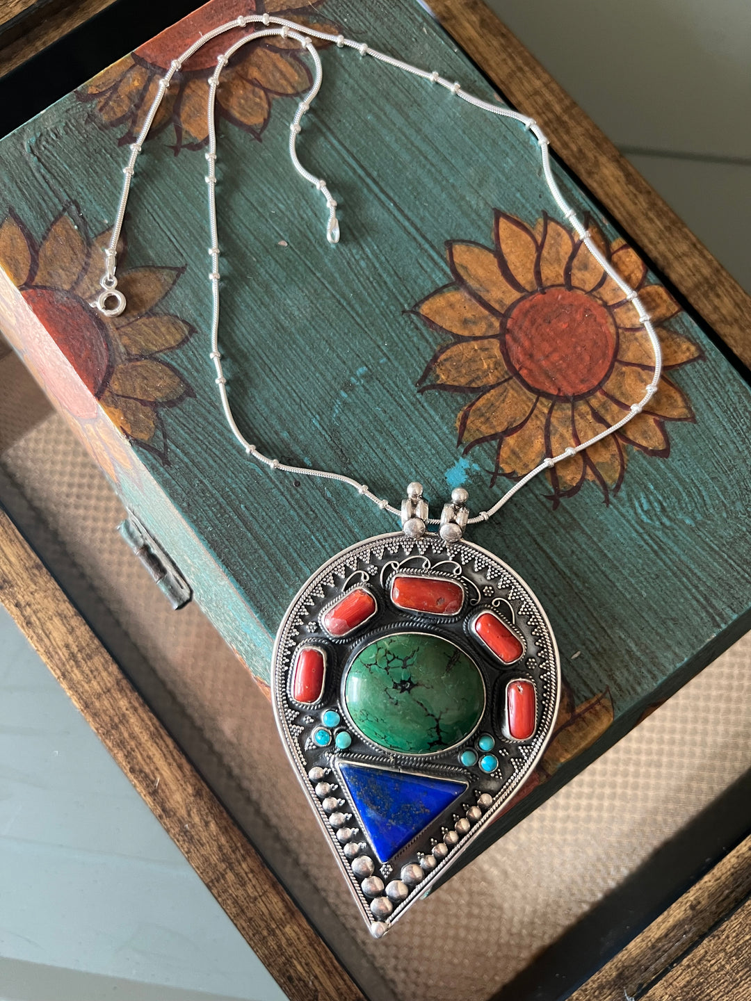 Intricate Tibet Silver Pendant with 925 Sterling Silver Necklace