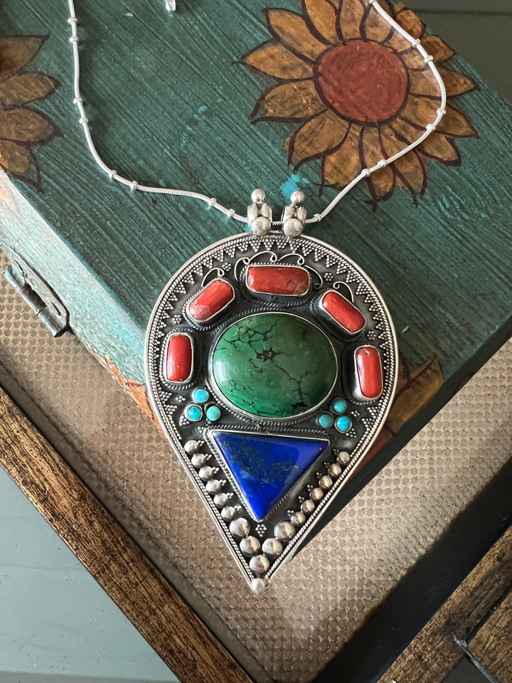 Intricate Tibet Silver Pendant with 925 Sterling Silver Necklace