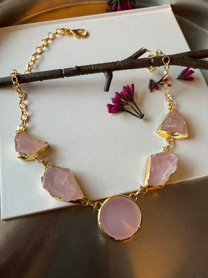 Rose Quartz and Chalcedony Stone Necklace