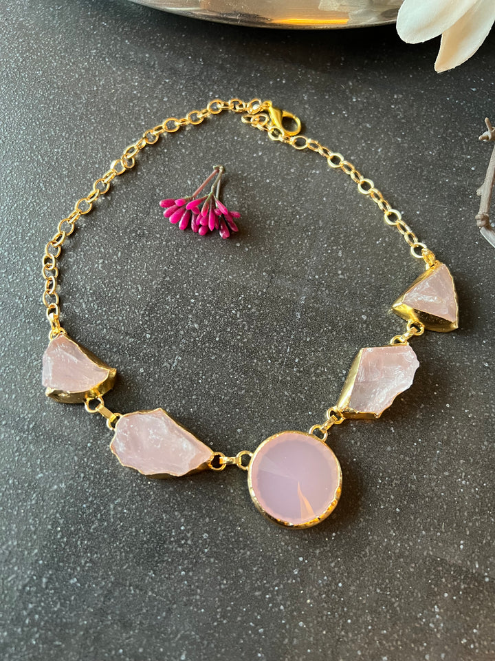 Rose Quartz and Chalcedony Stone Necklace