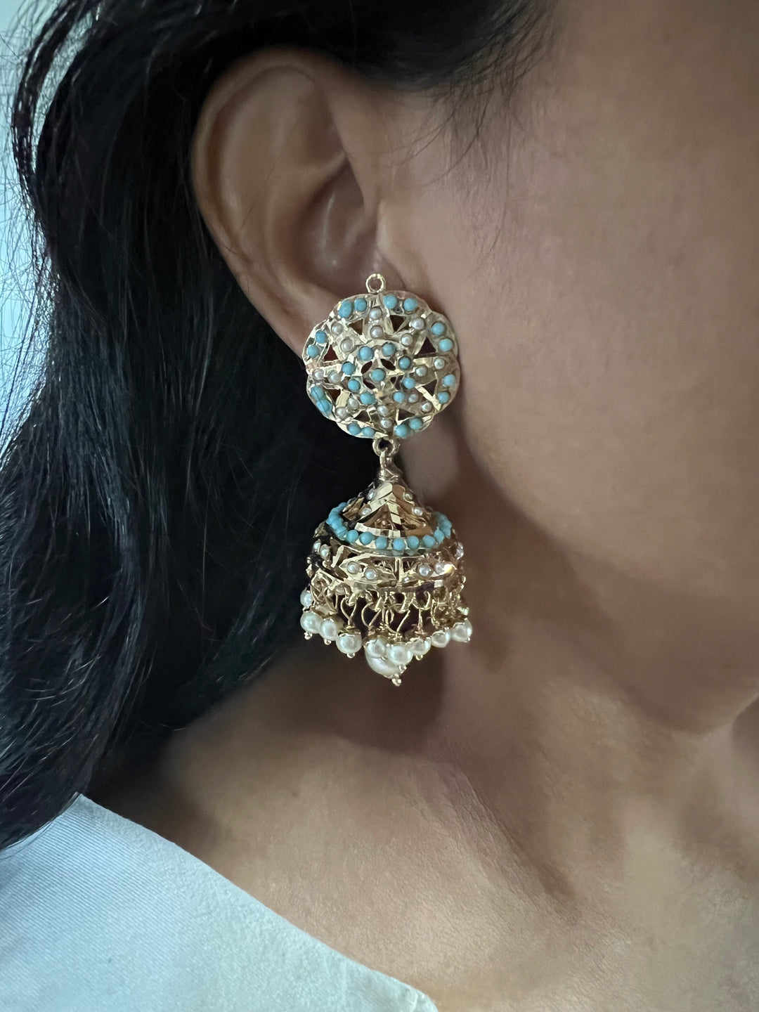 Statement Jadau Earrings | 18k Gold Plated | Copper & Semi-Precious Stones