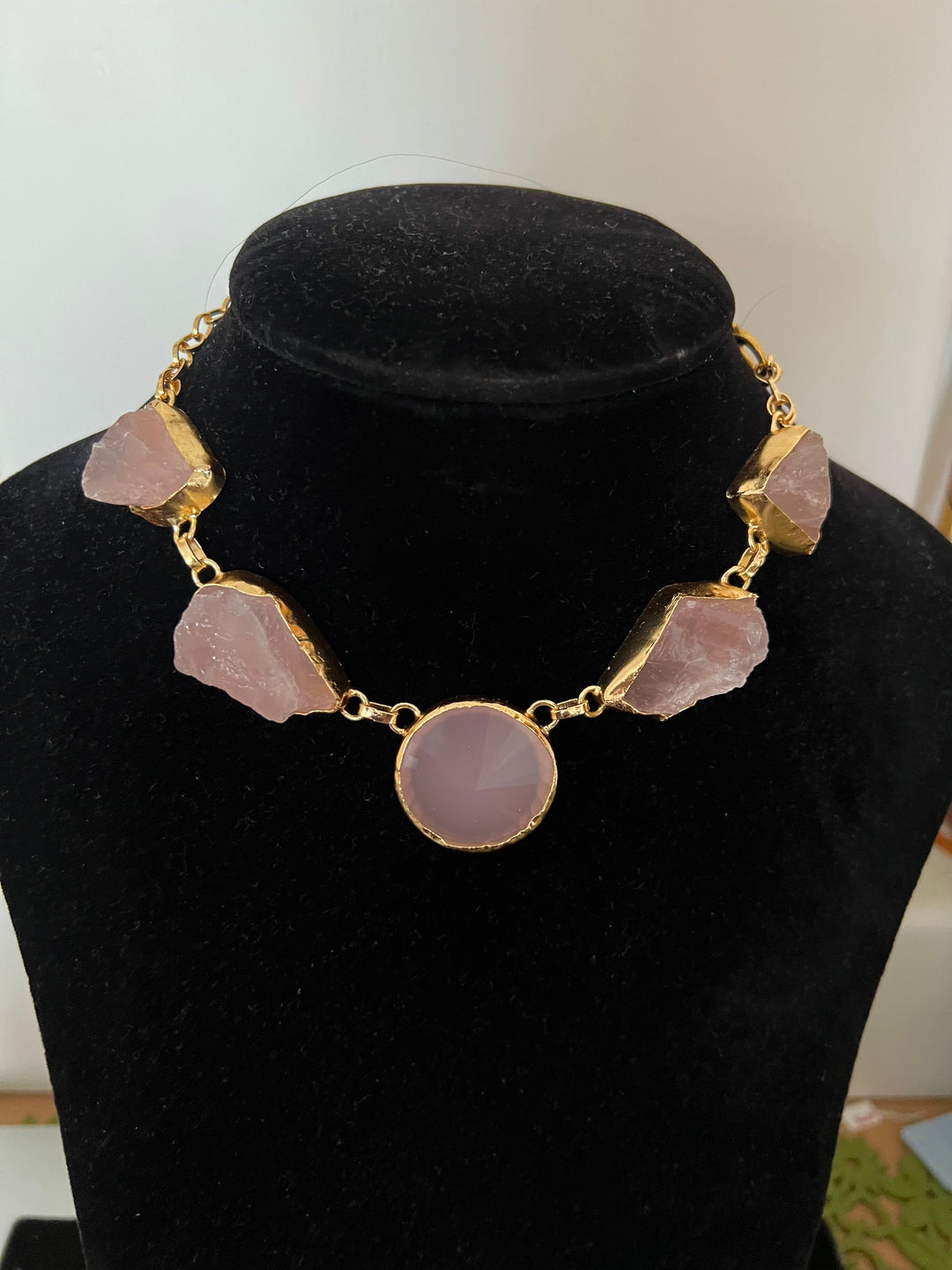 Rose Quartz and Chalcedony Stone Necklace