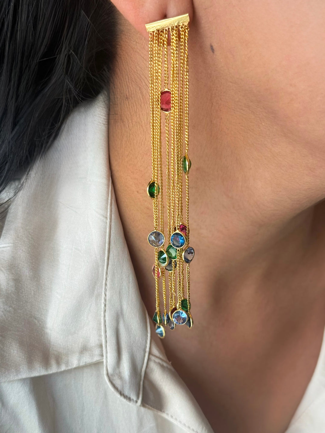 Designer Sapphire Long Earrings
