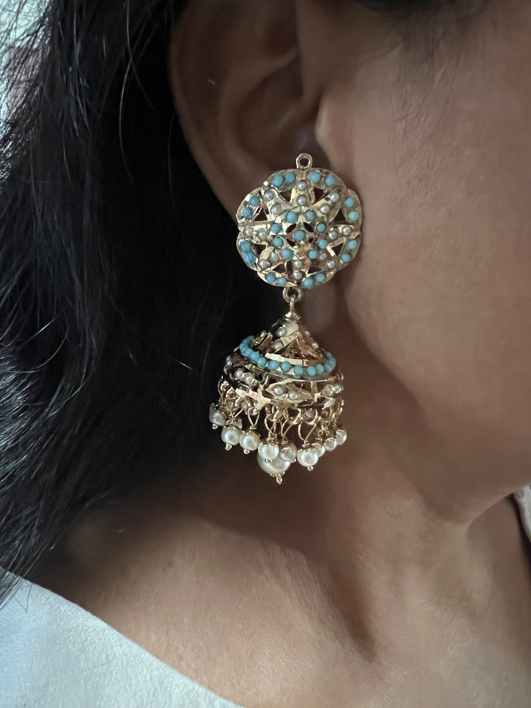 Statement Jadau Earrings | 18k Gold Plated | Copper & Semi-Precious Stones