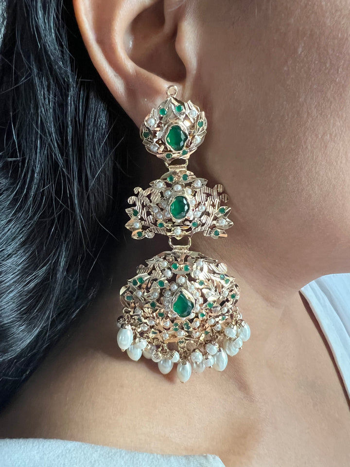 Statement Jadau Earrings | 18k Gold Plated | Copper & Semi-Precious Stones