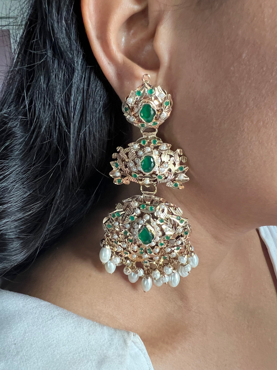 Statement Jadau Earrings | 18k Gold Plated | Copper & Semi-Precious Stones