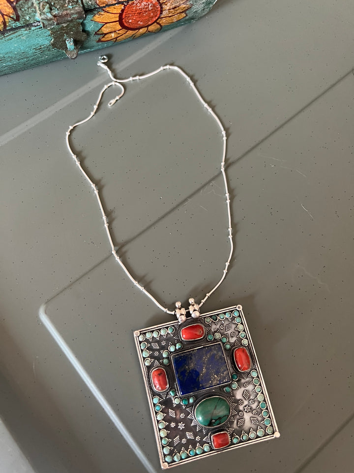 Intricate Tibet Silver Pendant with 925 Sterling Silver Necklace