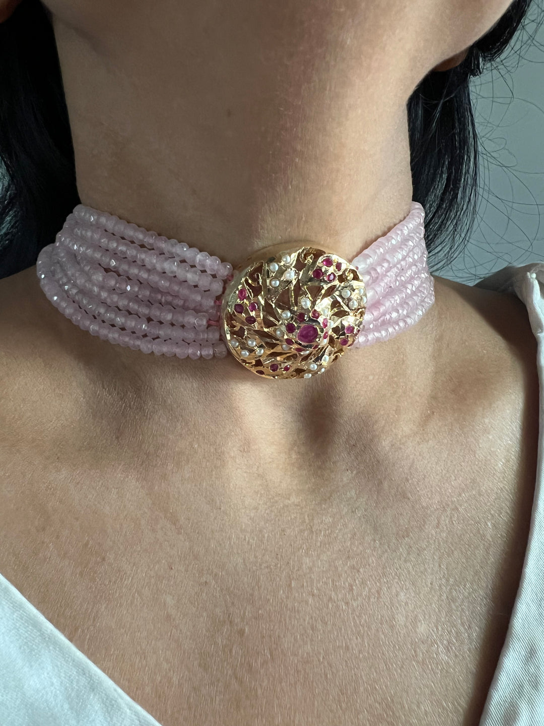 Statement Jadau Choker Necklace Set | 18k Gold Plated | Copper & Semi-Precious Stones