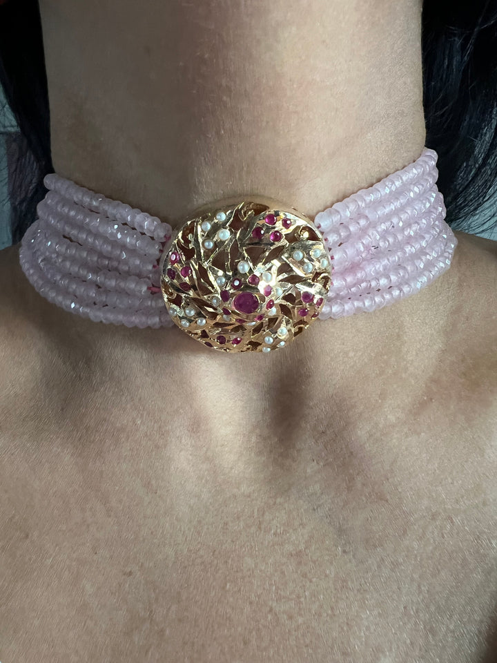 Statement Jadau Choker Necklace Set | 18k Gold Plated | Copper & Semi-Precious Stones