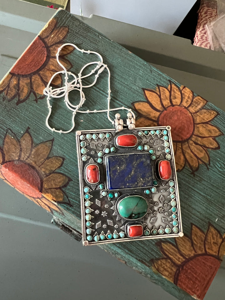 Intricate Tibet Silver Pendant with 925 Sterling Silver Necklace