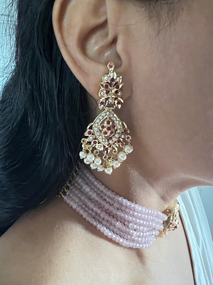 Statement Jadau Choker Necklace Set | 18k Gold Plated | Copper & Semi-Precious Stones