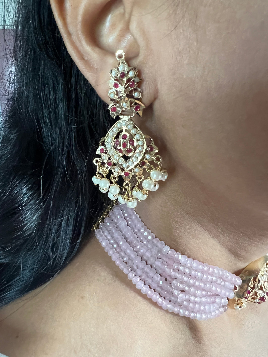 Statement Jadau Choker Necklace Set | 18k Gold Plated | Copper & Semi-Precious Stones