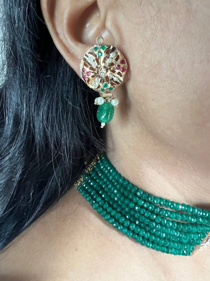 Statement Jadau Choker Necklace Set | 18k Gold Plated | Copper & Semi-Precious Stones