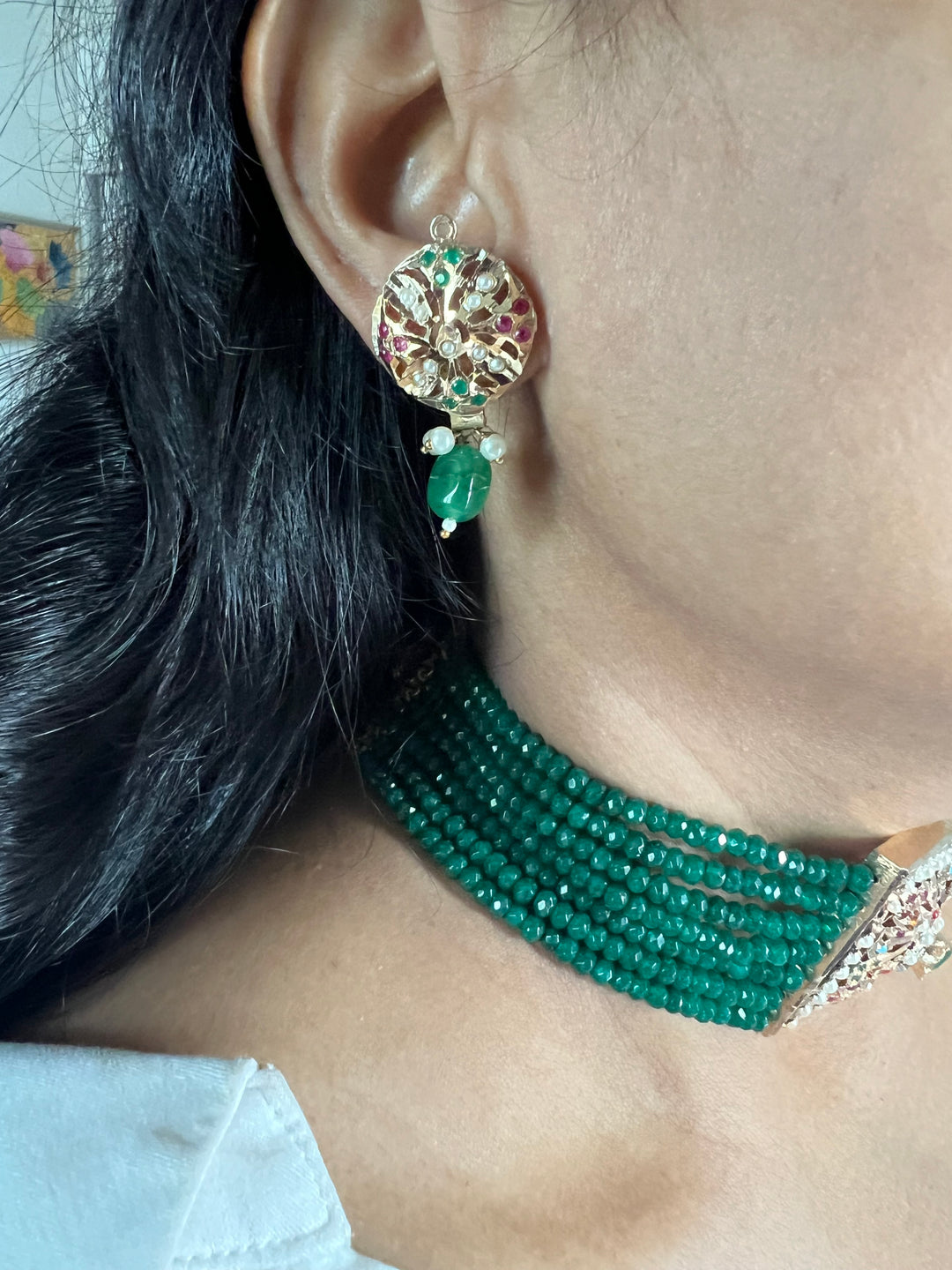 Statement Jadau Choker Necklace Set | 18k Gold Plated | Copper & Semi-Precious Stones