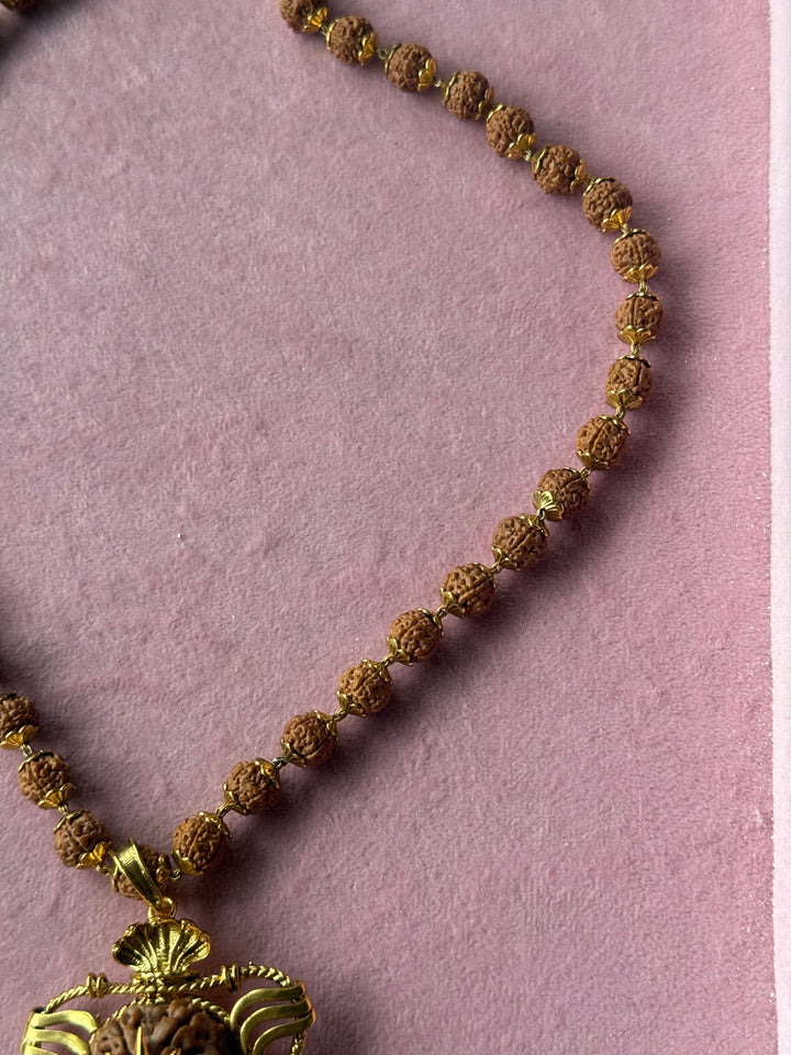 Handmade Panch Mukhi Rudraksha Pendant Necklace | Nepal Rudraksha with Certificate, 925 Silver Gold Polish