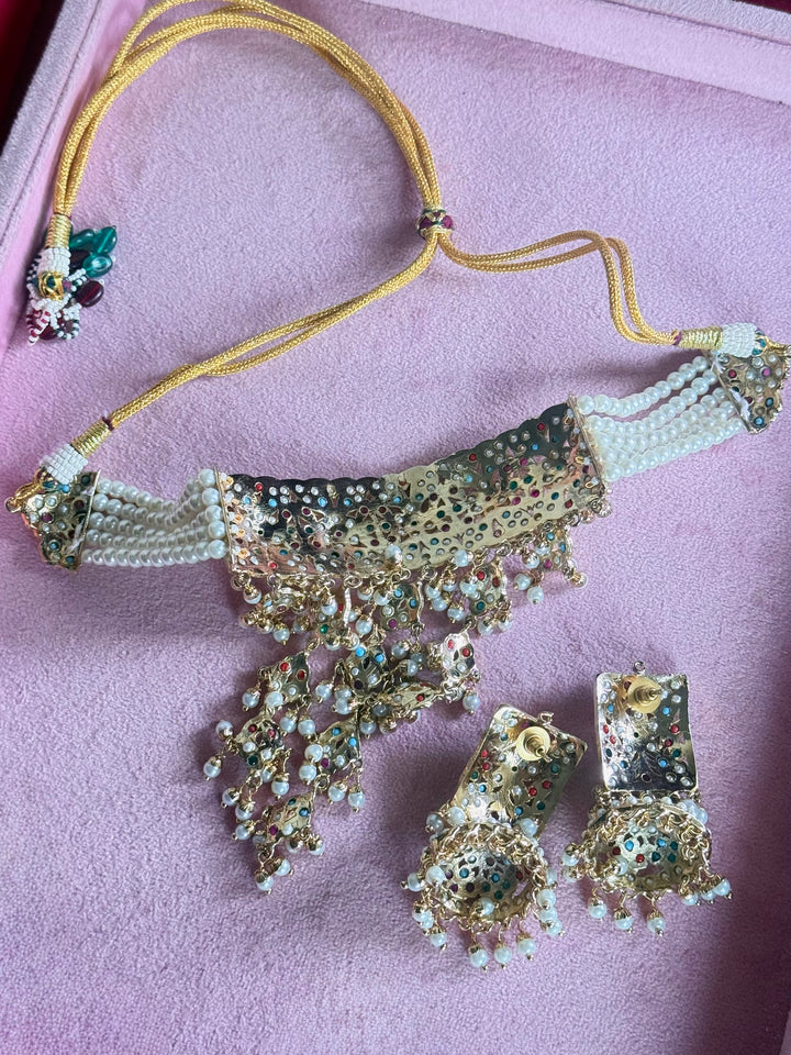 Handmade Jadau Choker Necklace Set 18K Gold Plated | SHIVKA