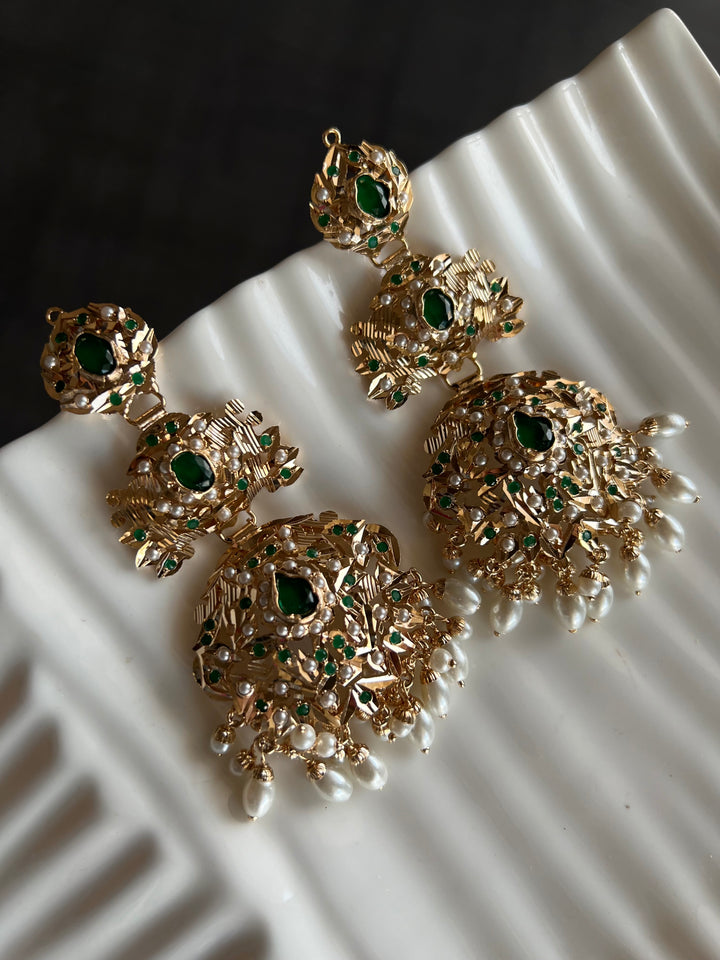 Statement Jadau Earrings | 18k Gold Plated | Copper & Semi-Precious Stones