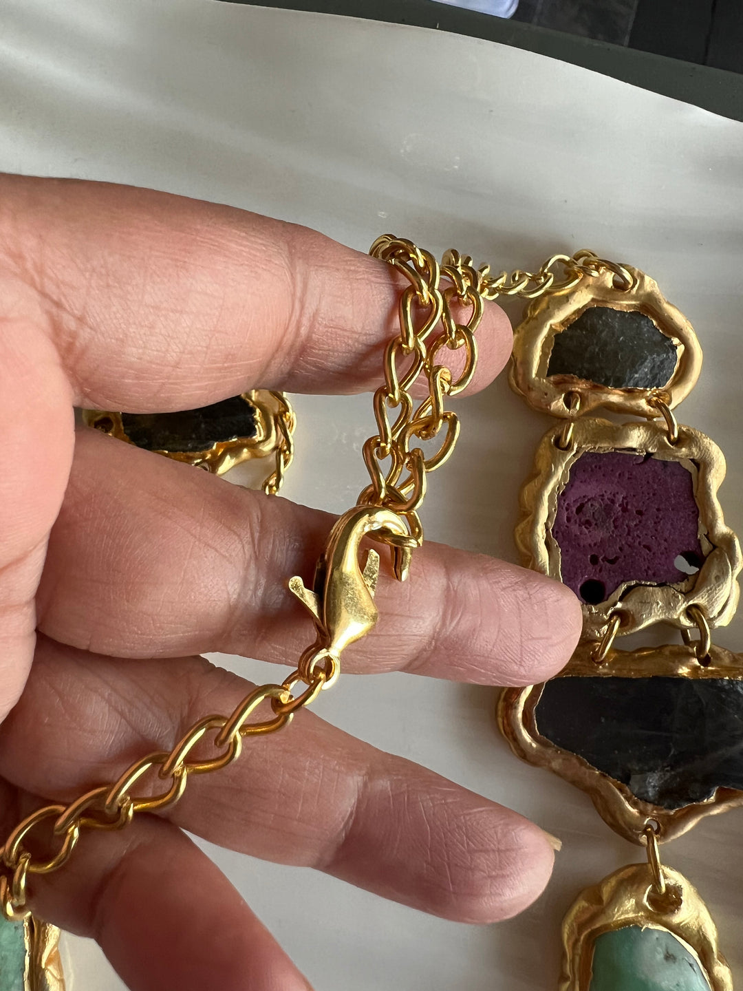 Statement Gold Embedded Natural Gemstones Necklace