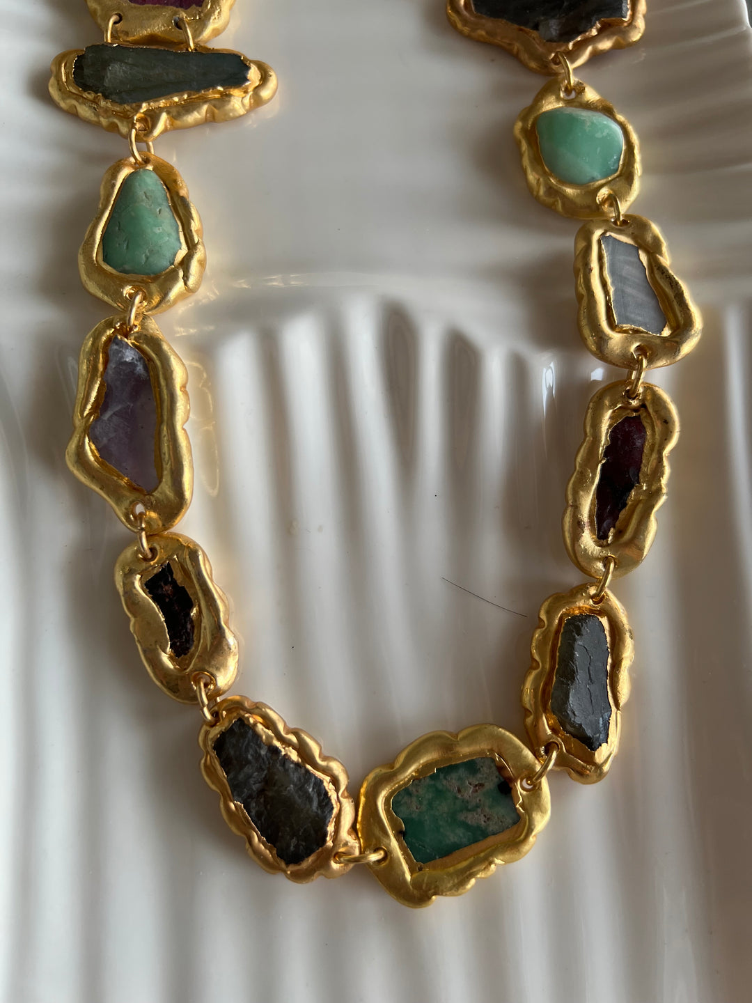 Statement Gold Embedded Natural Gemstones Necklace