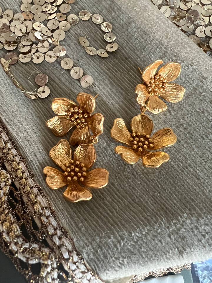 Statement Gold Tone Flower Earrings