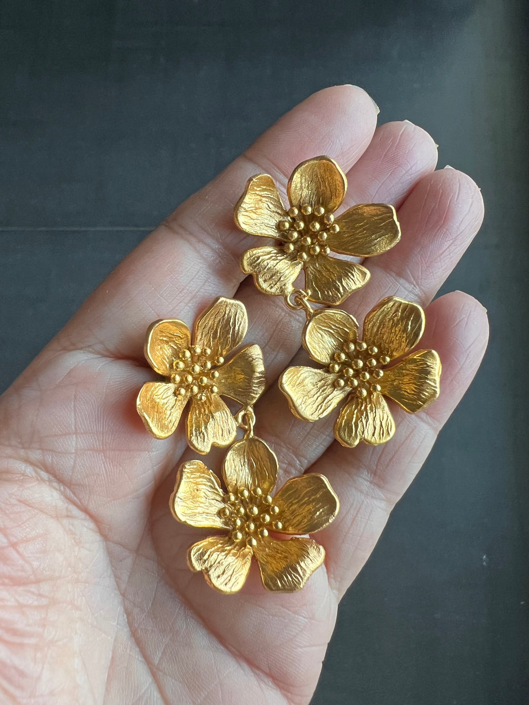 Statement Gold Tone Flower Earrings