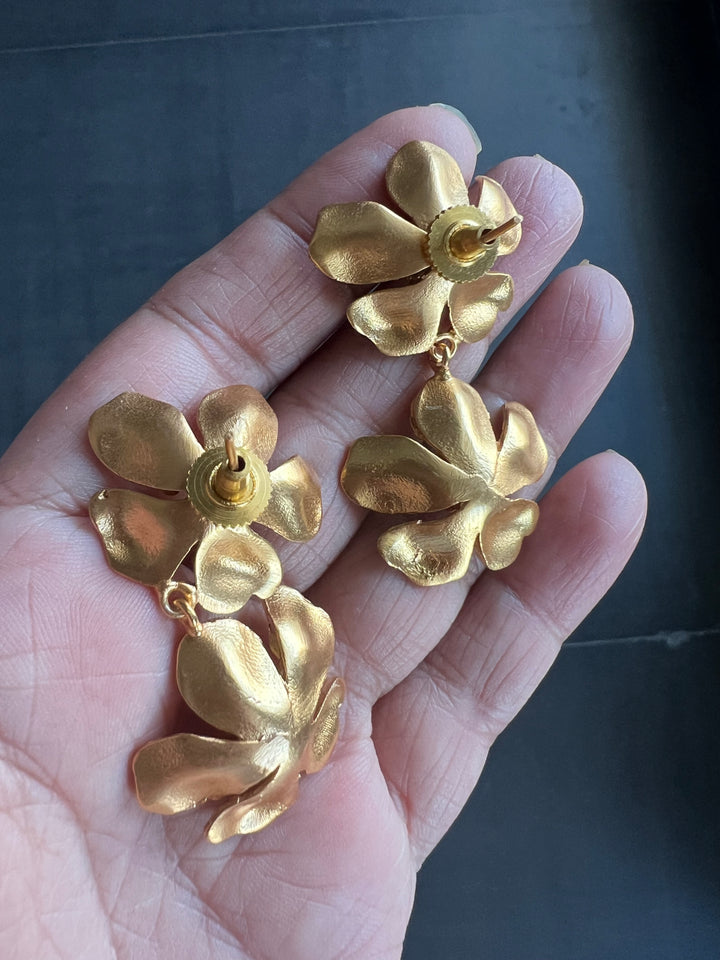 Statement Gold Tone Flower Earrings