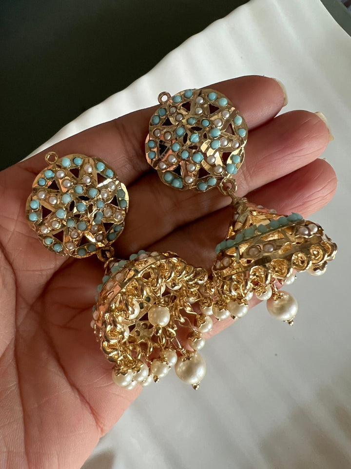 Statement Jadau Earrings | 18k Gold Plated | Copper & Semi-Precious Stones