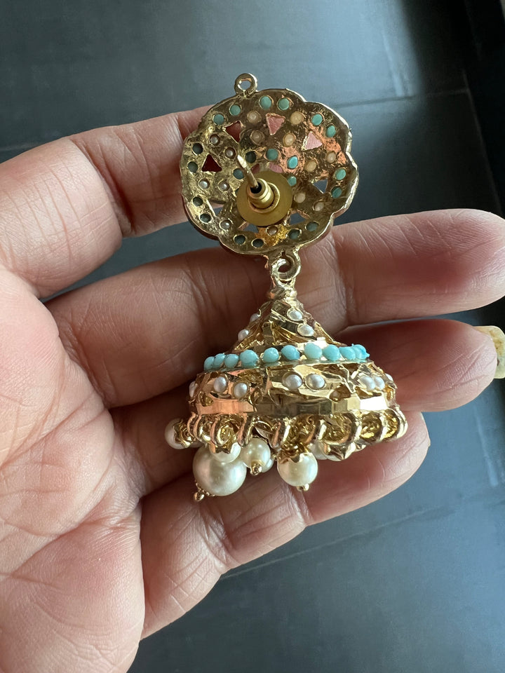 Statement Jadau Earrings | 18k Gold Plated | Copper & Semi-Precious Stones