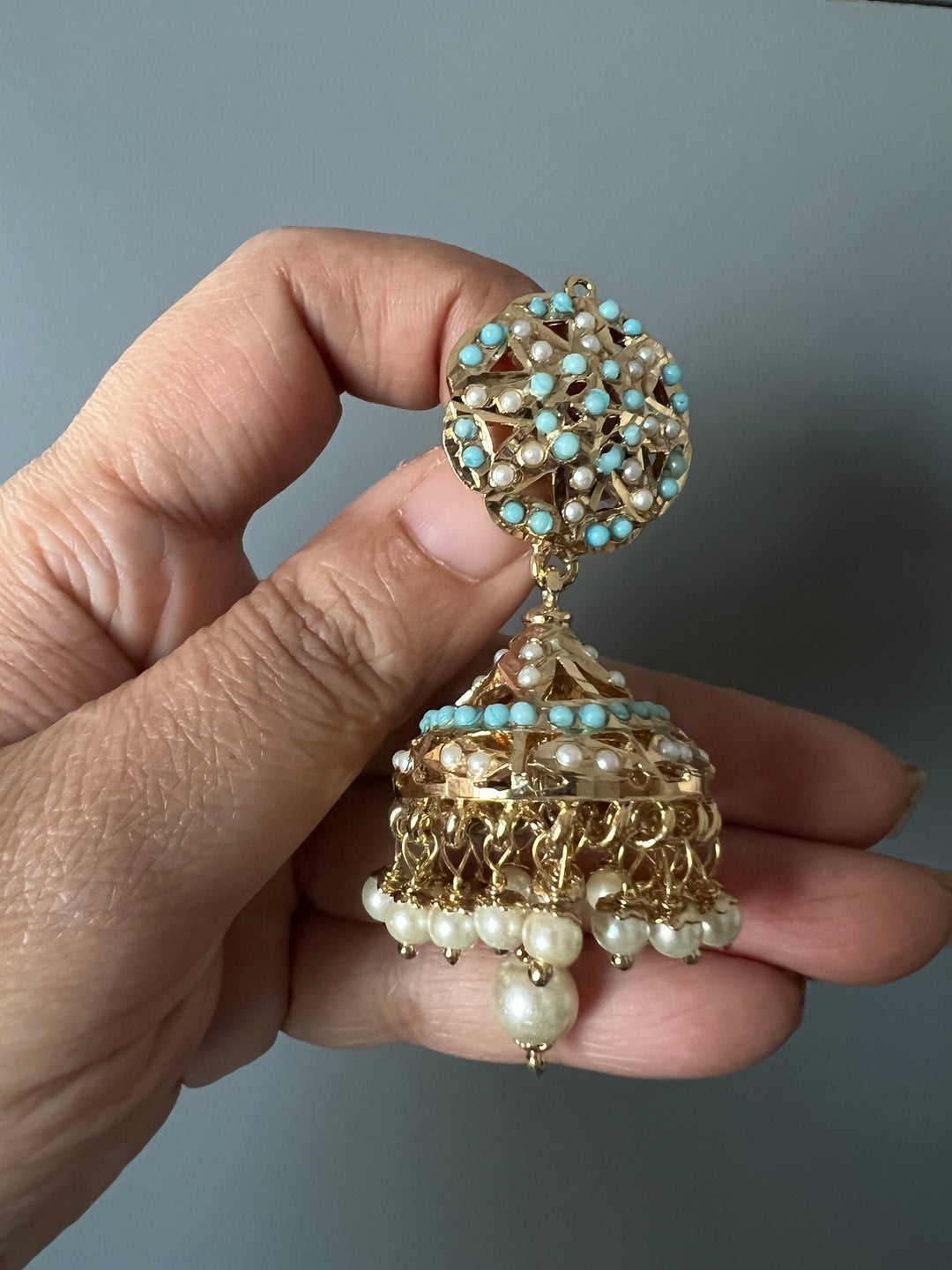 Statement Jadau Earrings | 18k Gold Plated | Copper & Semi-Precious Stones