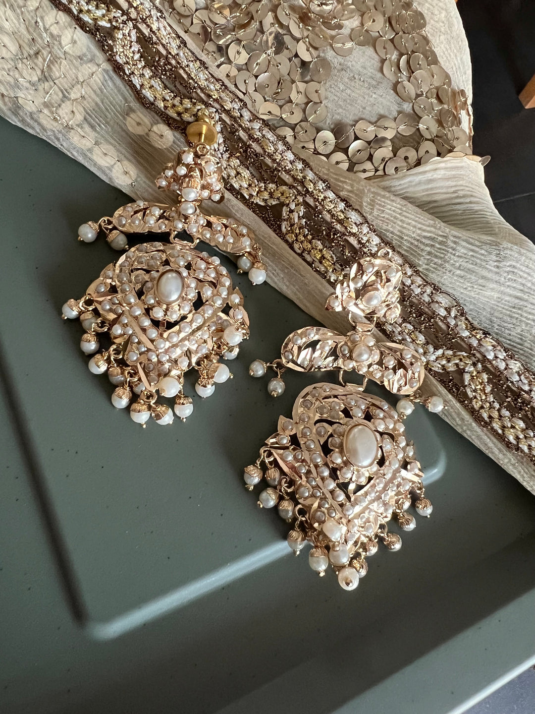 Statement Jadau Chandbalis | 18k Gold Plated | Copper & Semi-Precious Stones