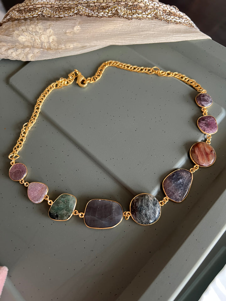 Statement Natural Multi Sapphire Necklace