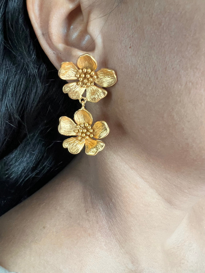 Statement Gold Tone Flower Earrings