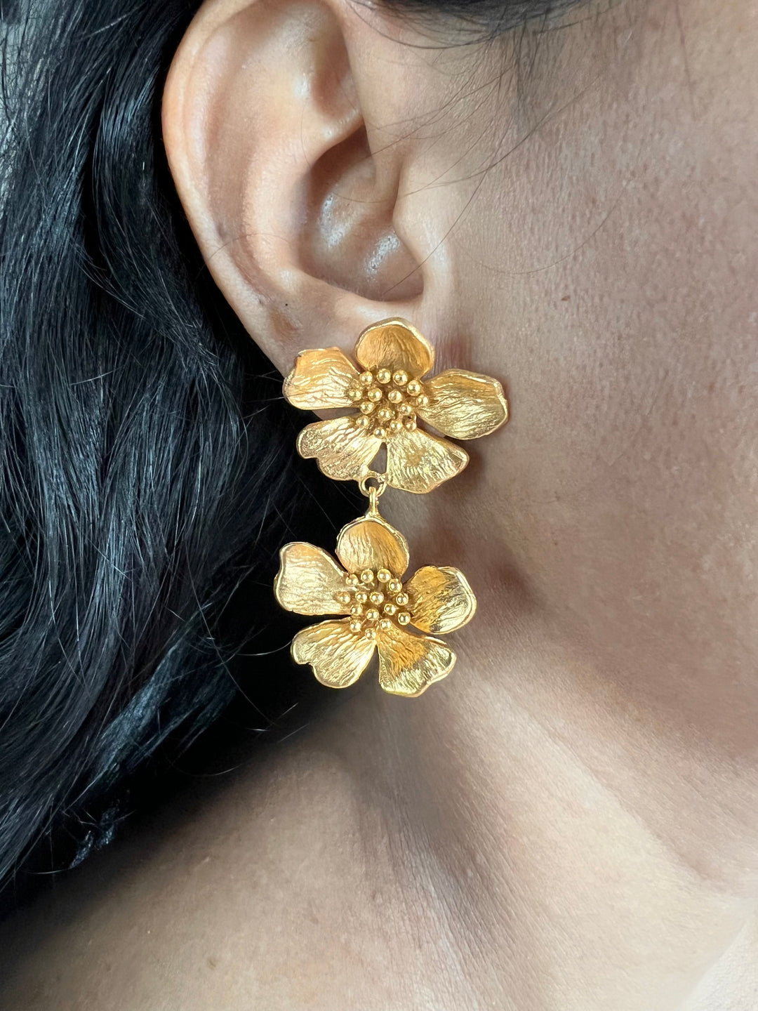 Statement Gold Tone Flower Earrings