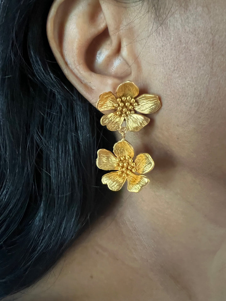 Statement Gold Tone Flower Earrings