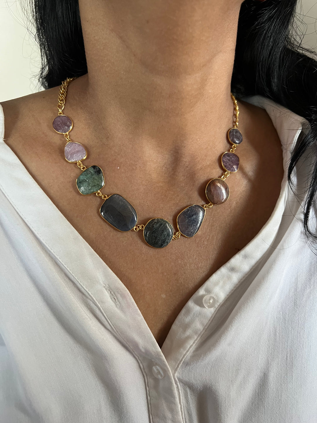 Statement Natural Multi Sapphire Necklace