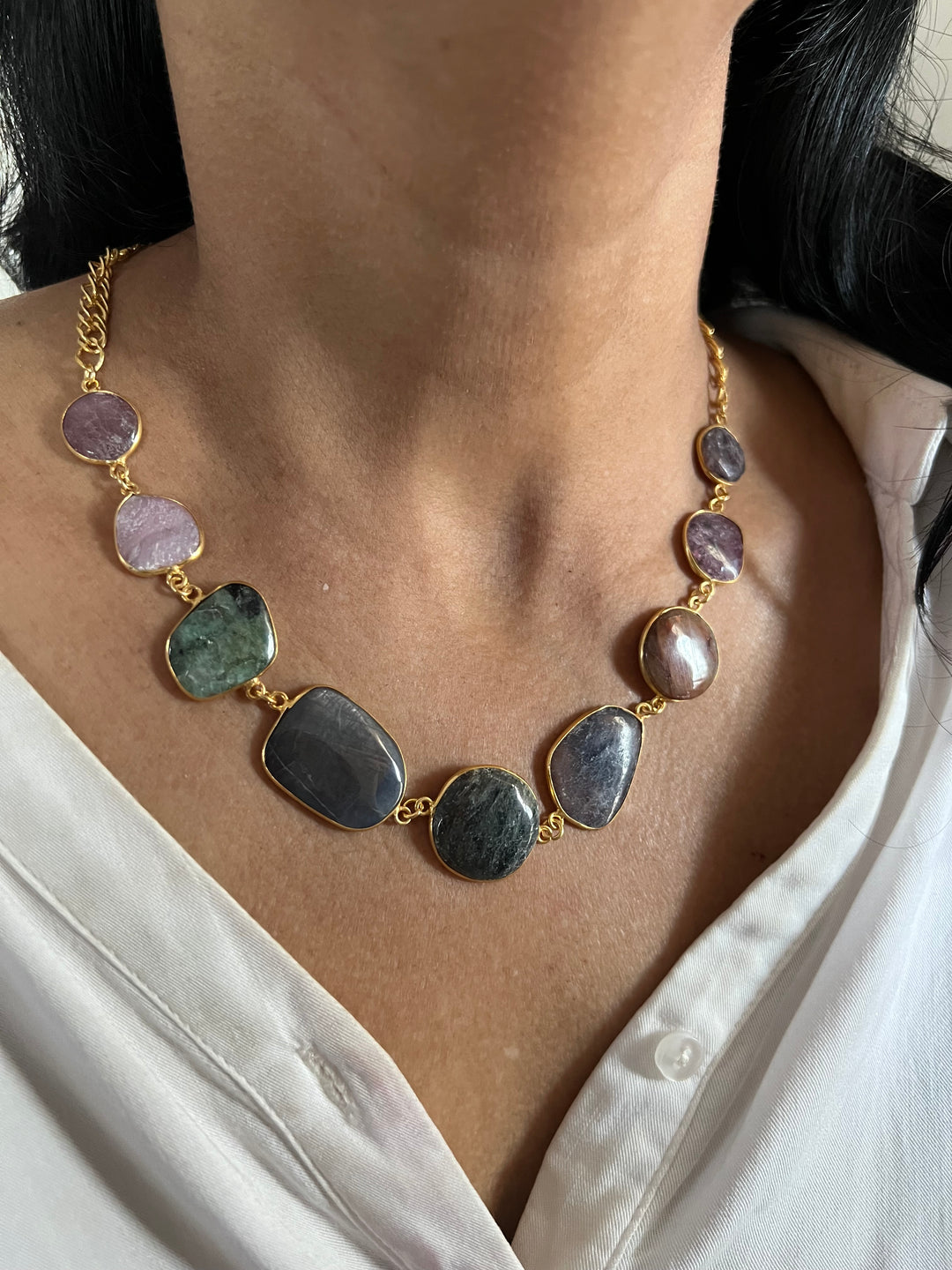 Statement Natural Multi Sapphire Necklace