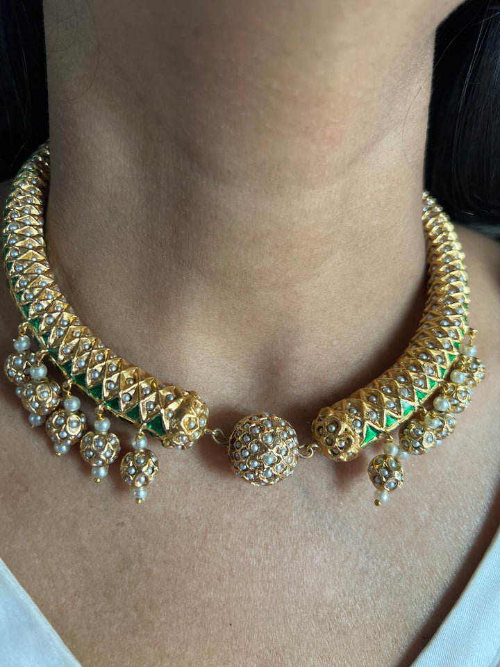 Statement Jadau Hasli Necklace Set | 18k Gold Plated | Copper & Semi-Precious Stones