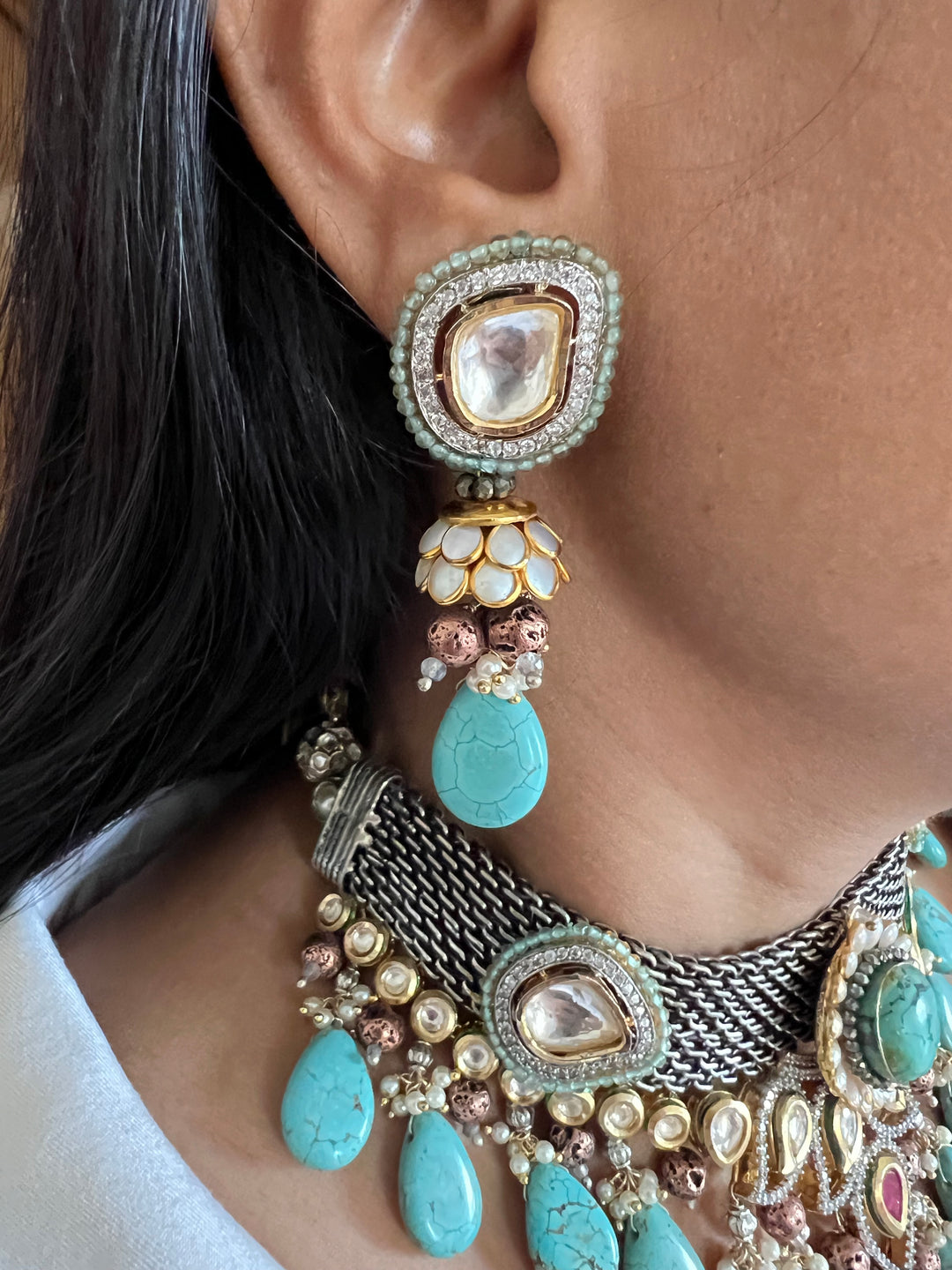 Beautiful Fusion Kundan Choker Necklace with Earrings