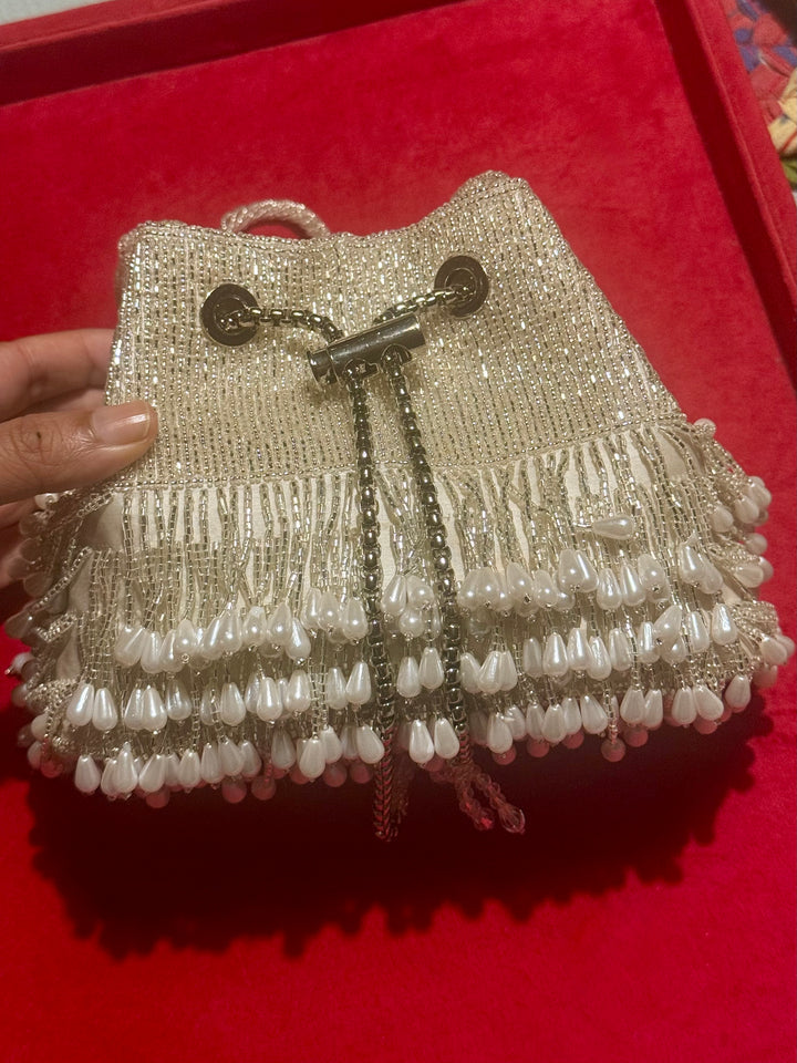 The Pearl Drop Potli, Silver & Pearl Potli Purse