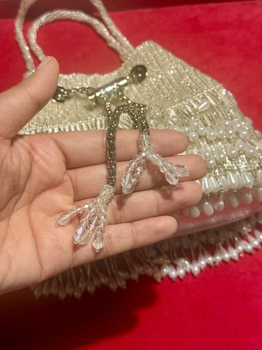 The Pearl Drop Potli, Silver & Pearl Potli Purse