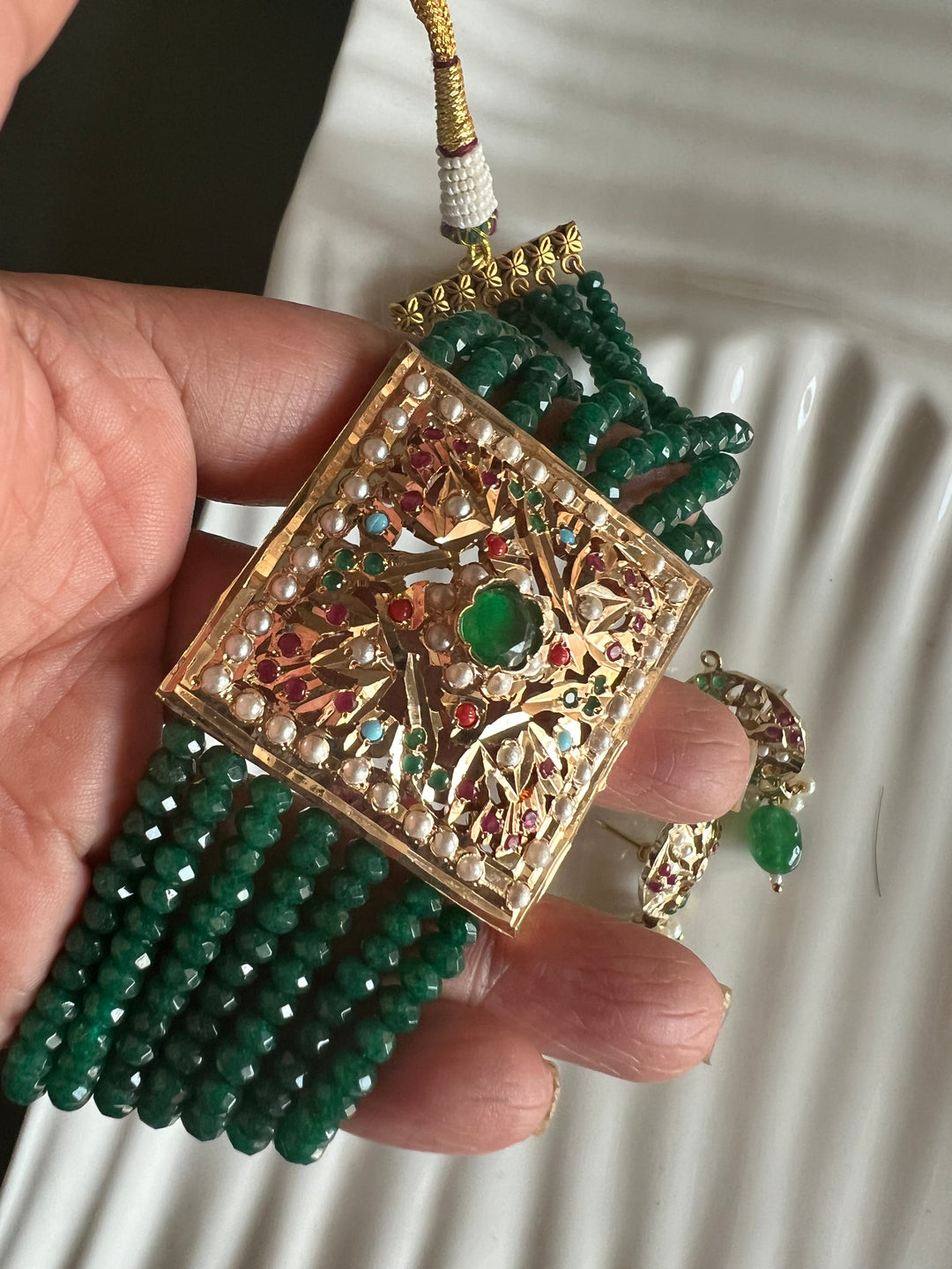 Statement Jadau Choker Necklace Set | 18k Gold Plated | Copper & Semi-Precious Stones