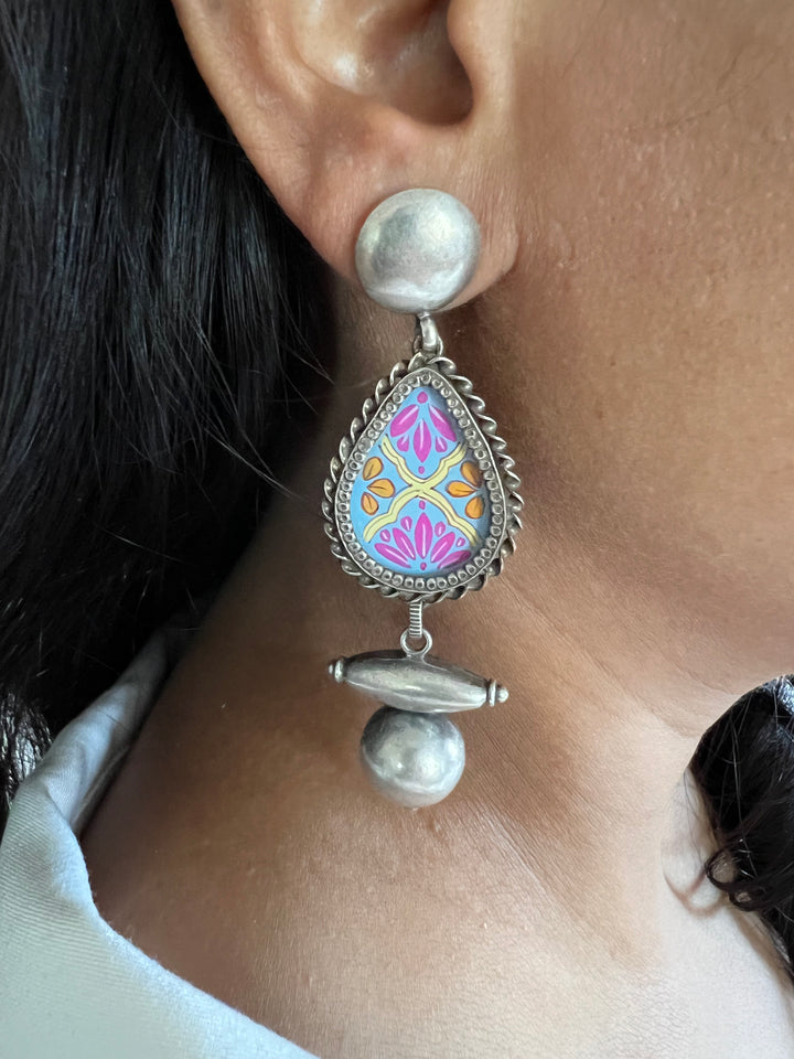 Hand Painted Pure 925 Silver Earrings