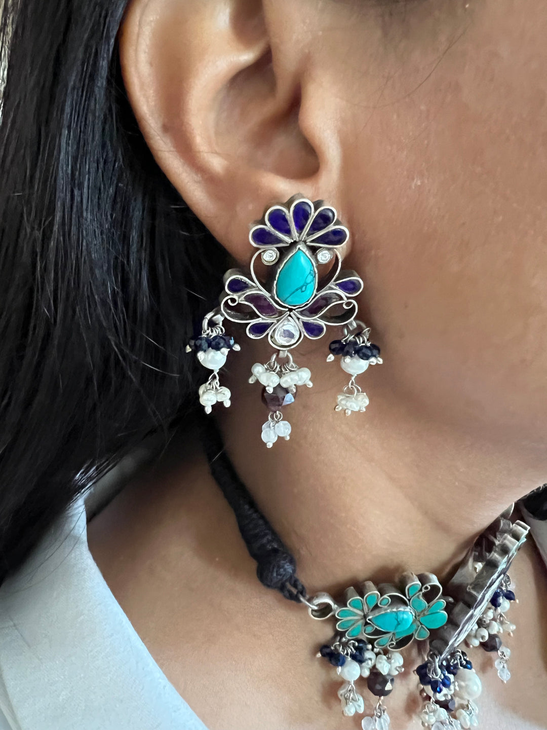 Pure 925 Silver Choker with Earrings